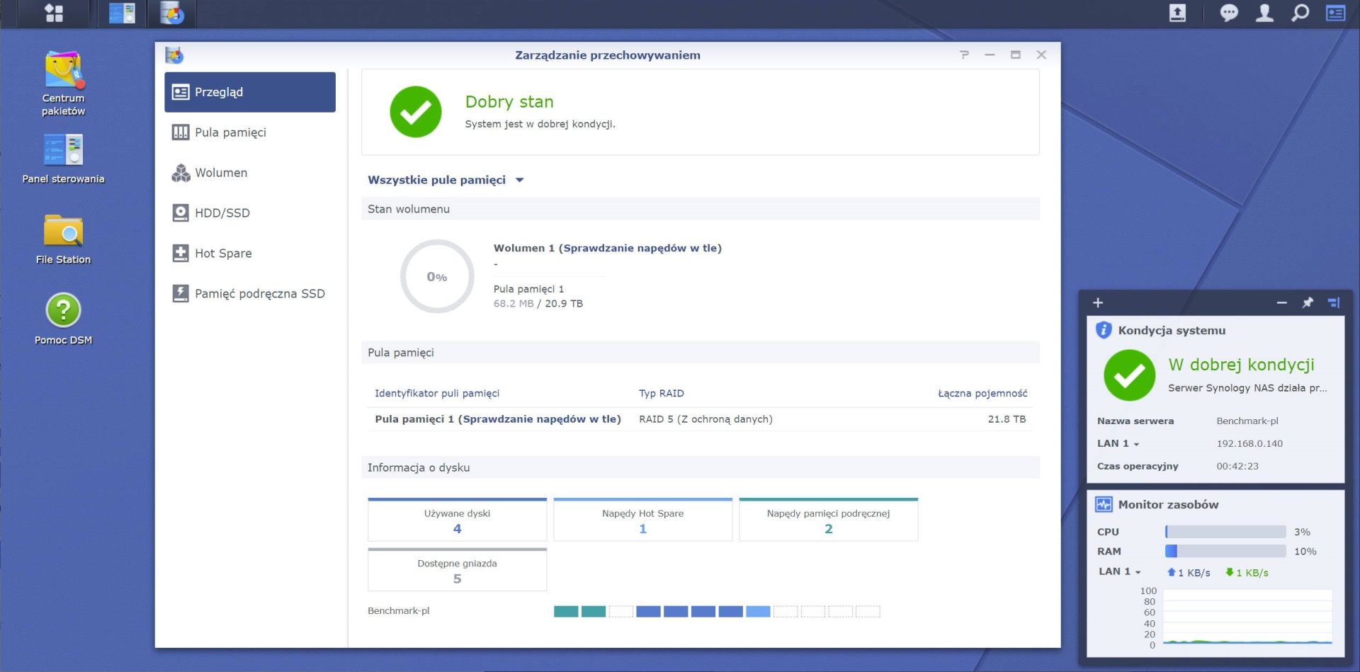 Synology RS3621xs+ - konfiguracja puli dysków