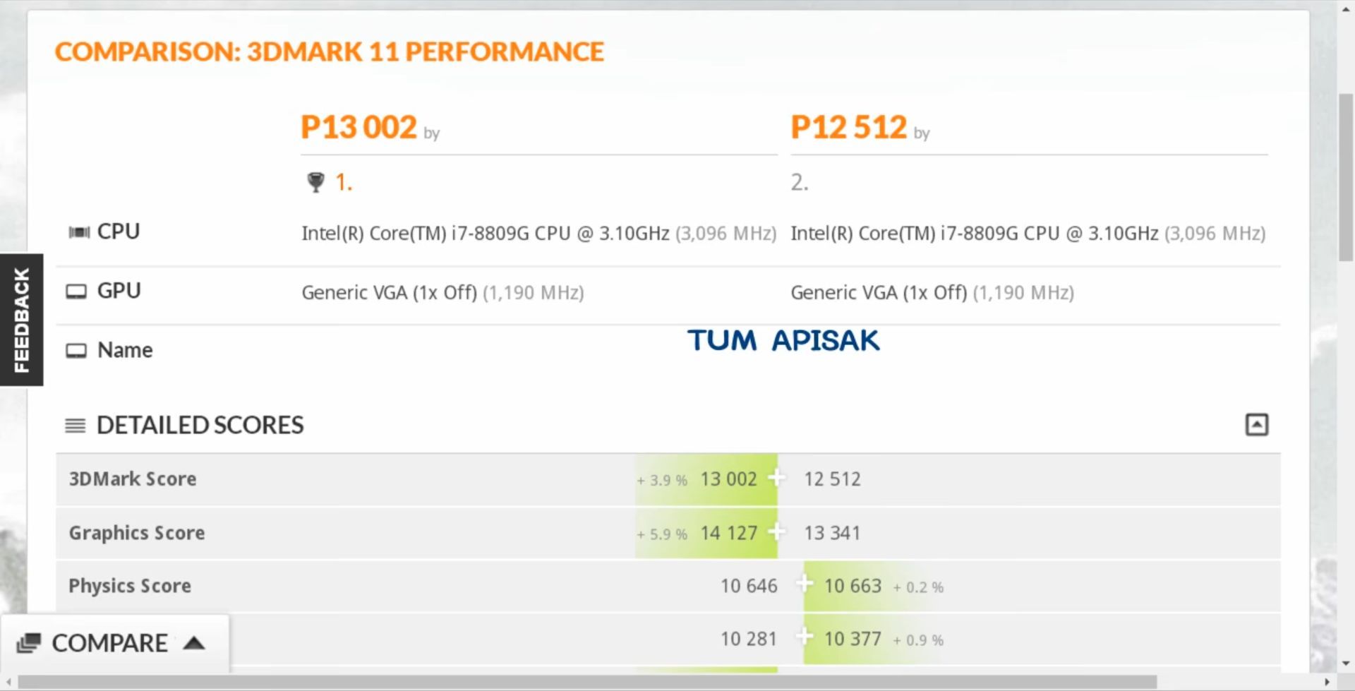 Intel Core i7-8809G - wydajność 3DMark 11