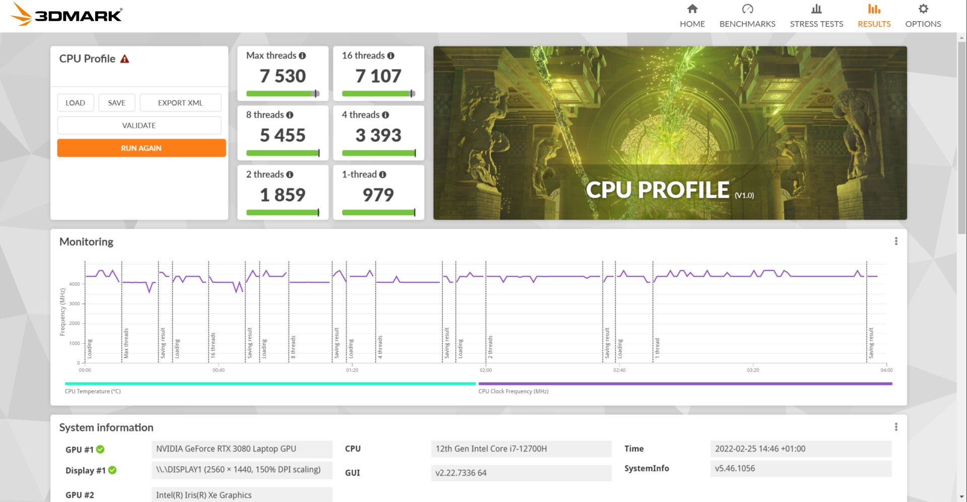 MSI Raider GE66-12UH - CPU Profile