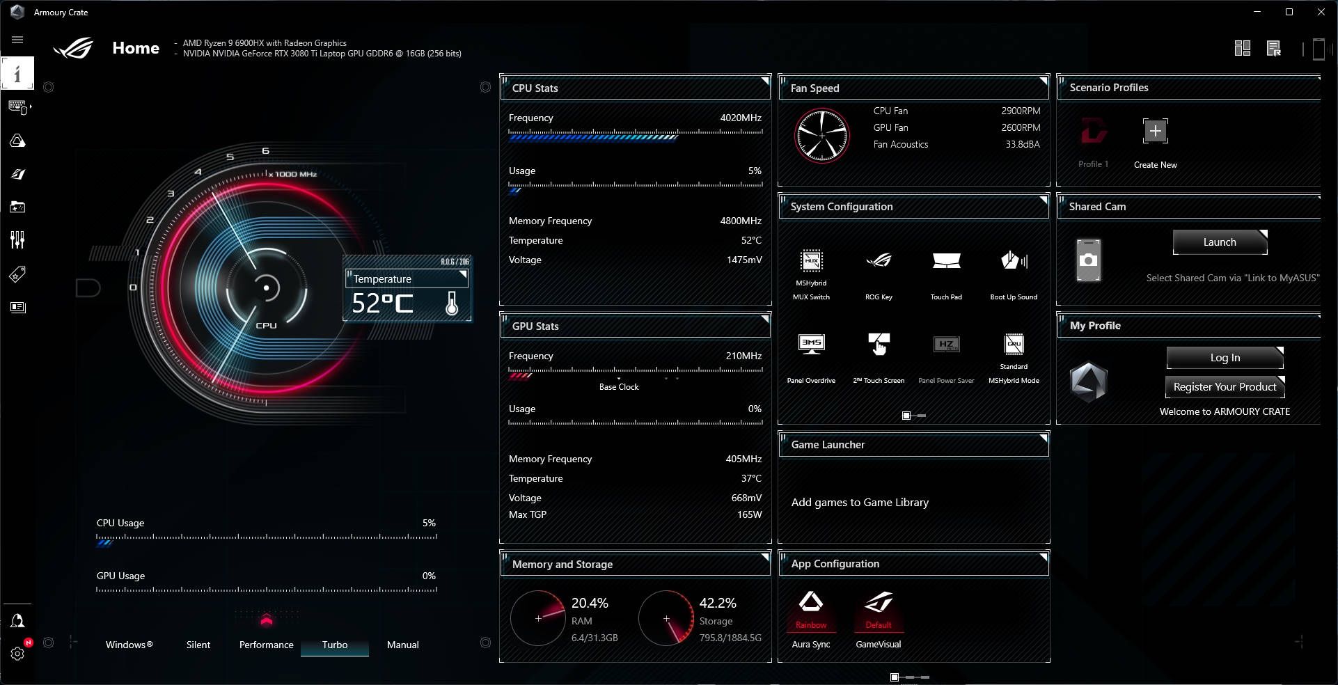 ASUS ROG Zephyrus Duo 16 - profil turbo