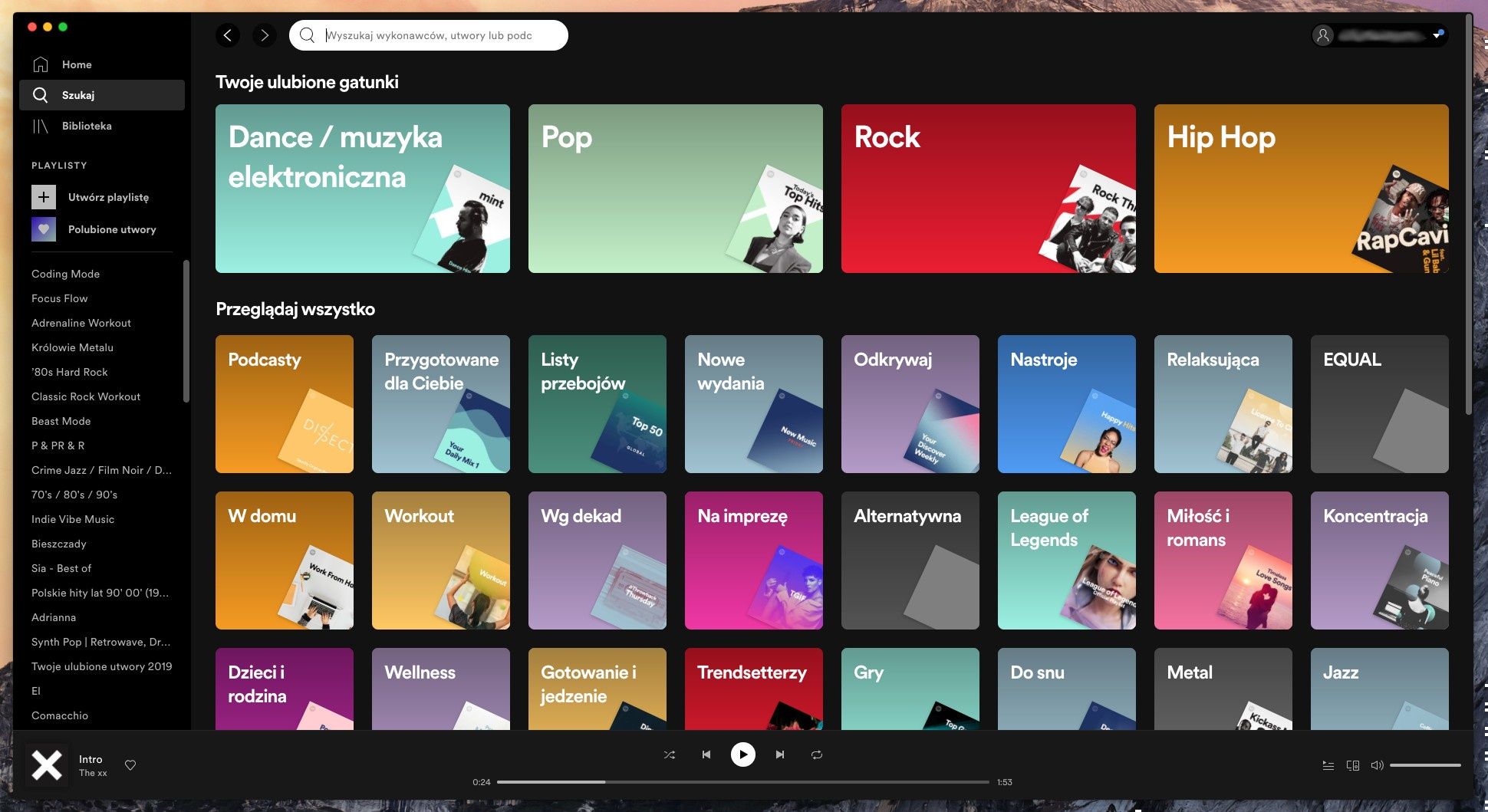 Zaktualizowany Spotify - widok zakładki Szukaj