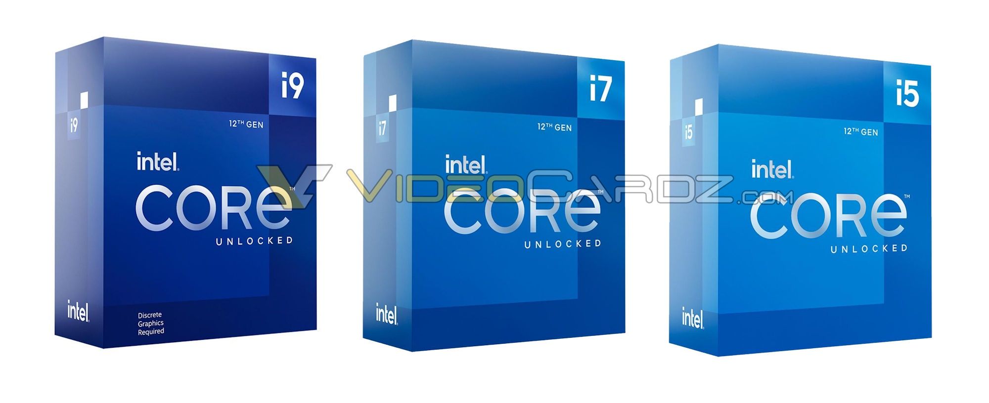 Intel Core i9-12900KF, Core i7-12700K i Core i5-12600K - pudełko
