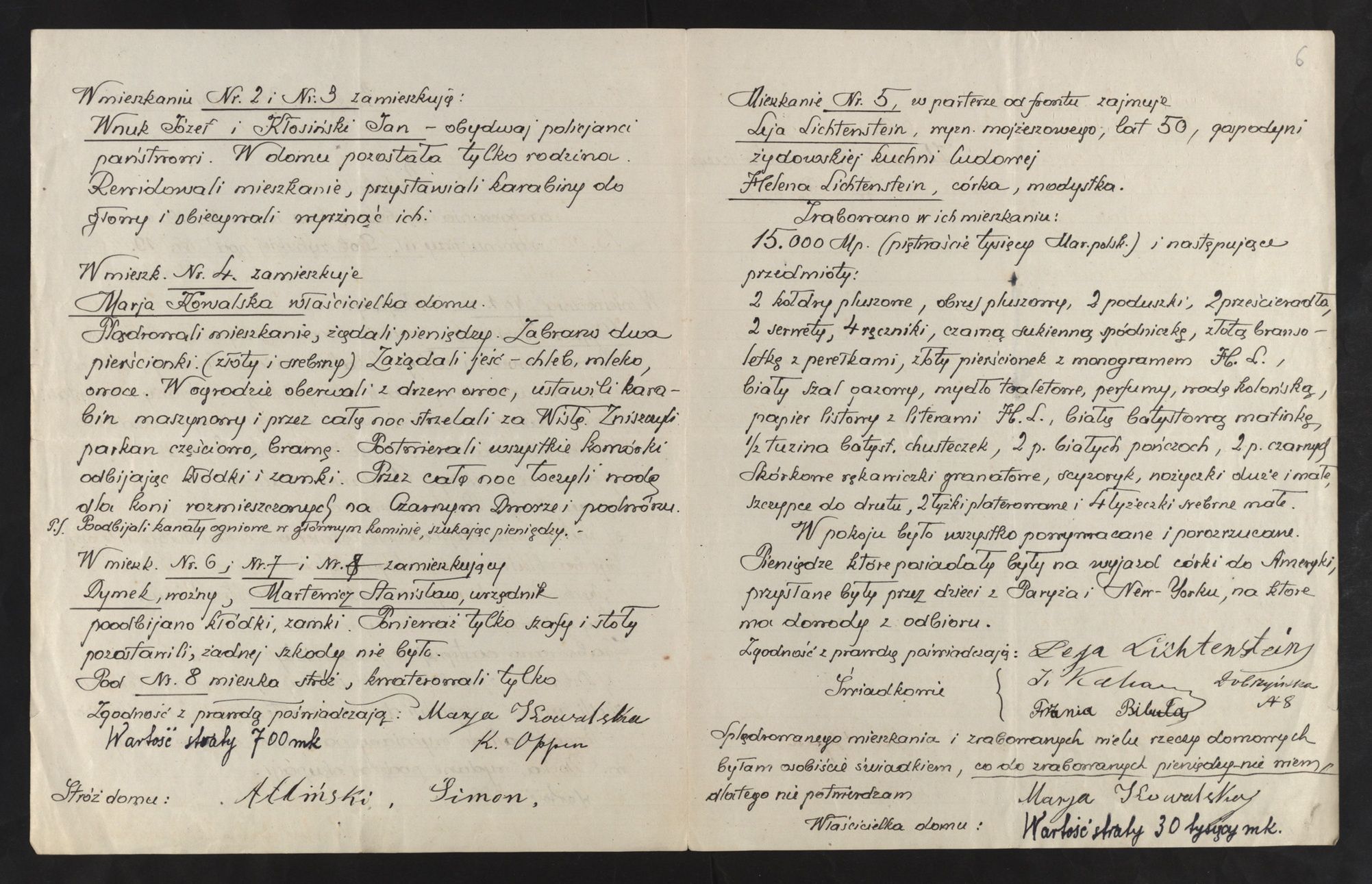 Raporty, protokoły, relacje, wykazy strat 