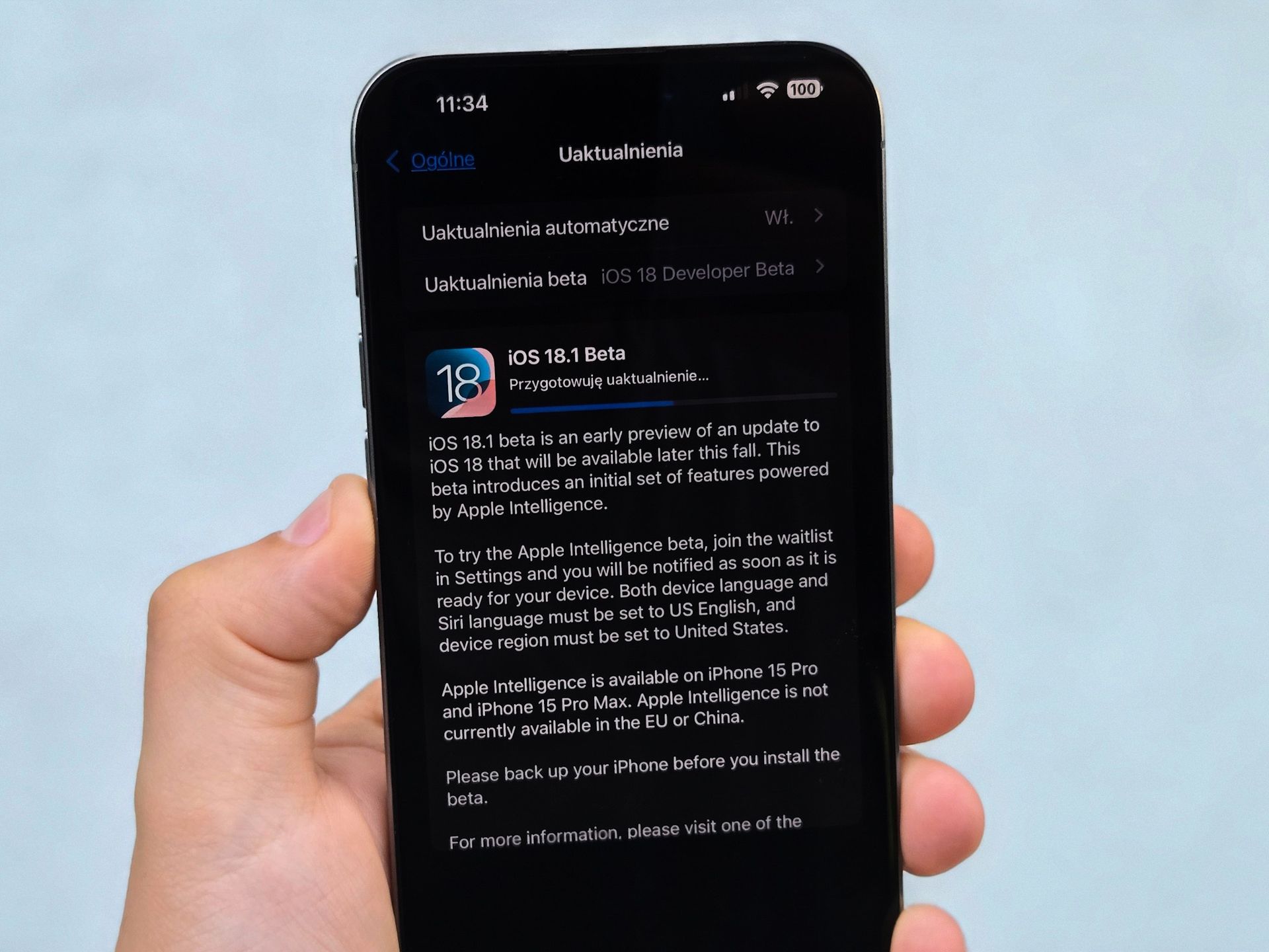 iOS 18.1 Developer Beta do pobrania