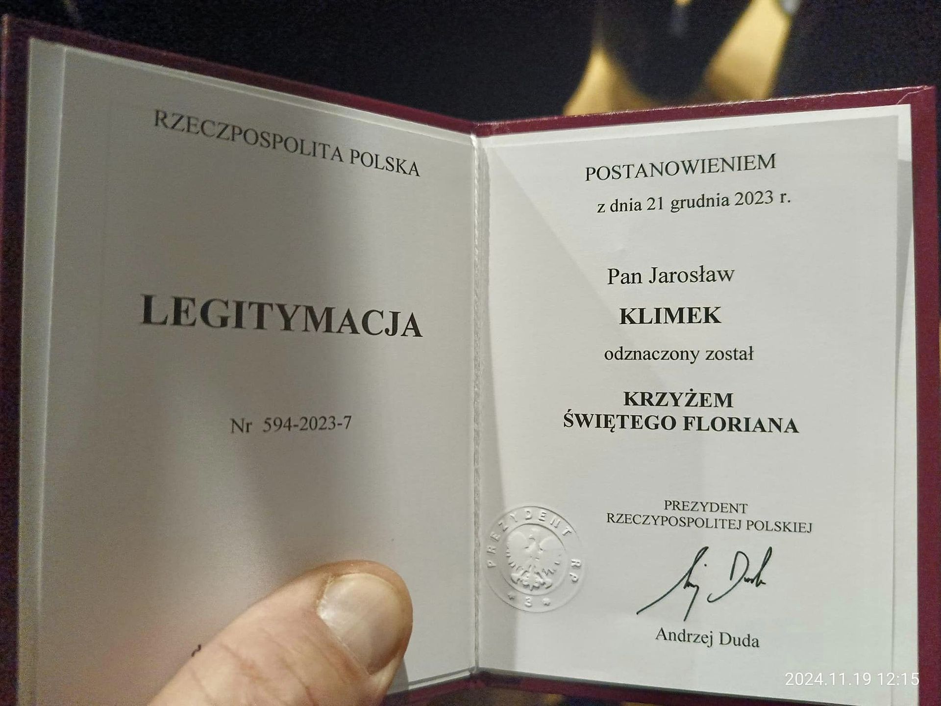 Odznaczenie dla Jarosława Klimka