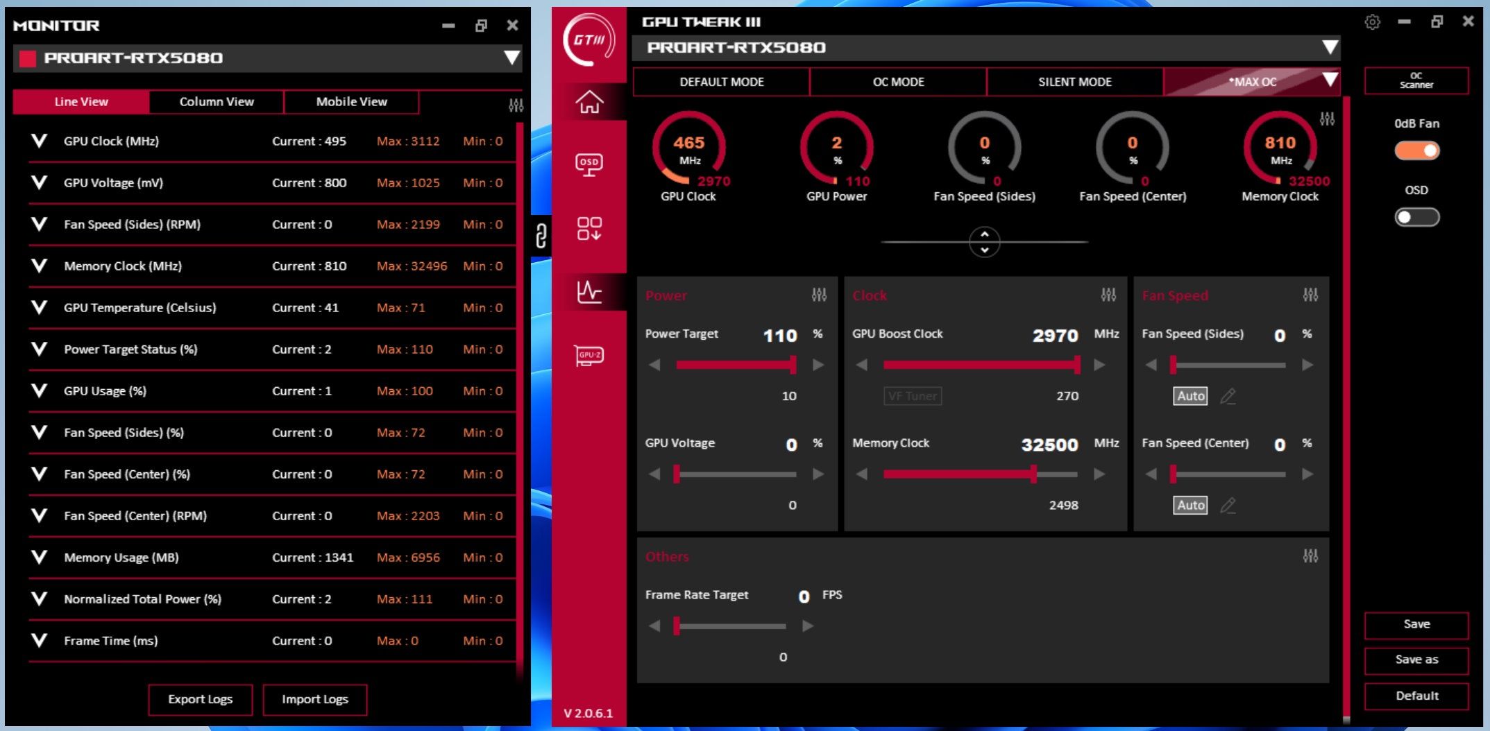 ASUS GeForce RTX 5080 ProArt OC Edition - podkręcanie