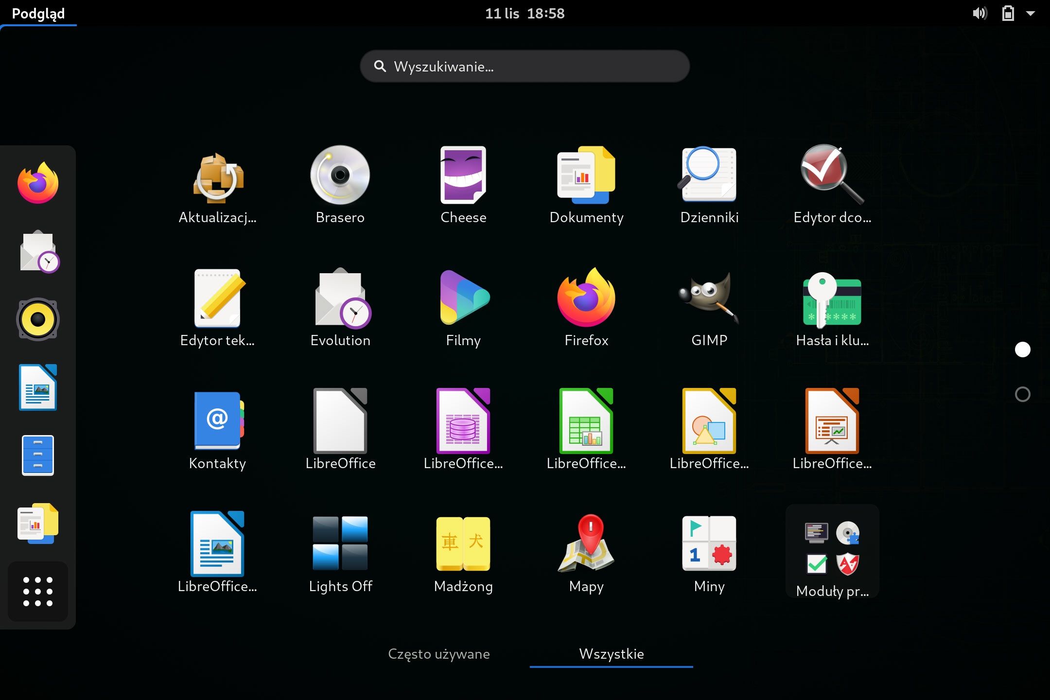 Fedora interfejs Gnome - czyli praktycznie taki sam jak w Ubuntu