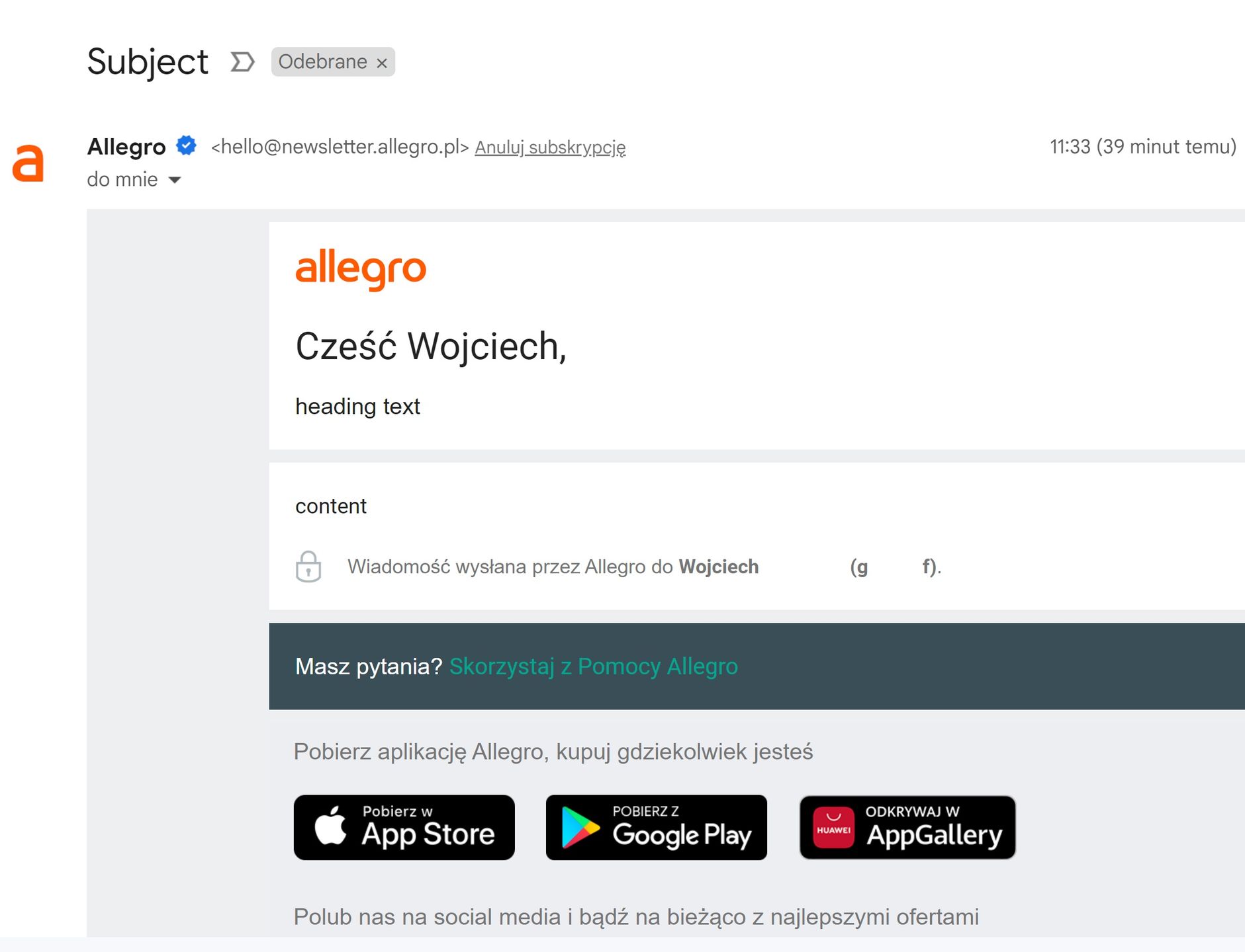 Dziwny mail od Allegro