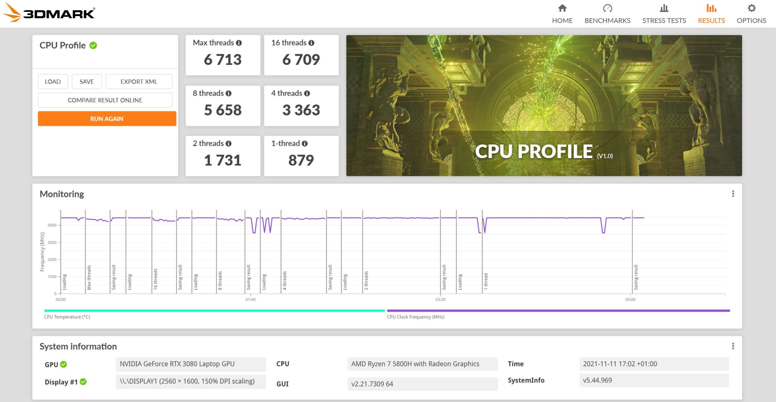 Lenovo Legion 7 z 2021 roku - CPU Profile