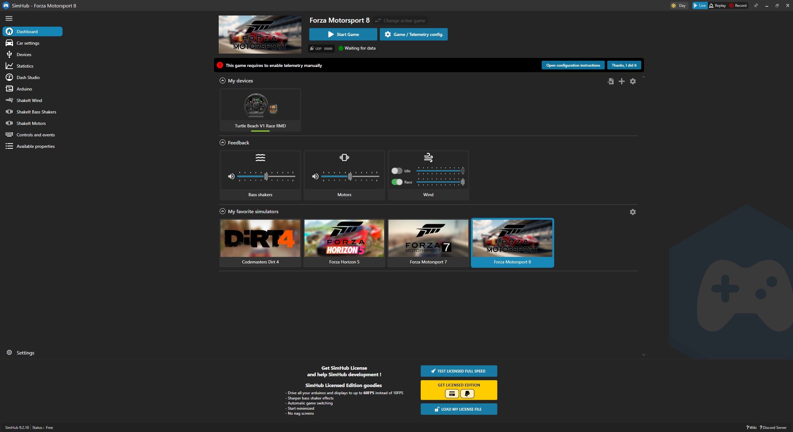 Turtle Beach VelocityOne Race - aplikacja SimHub