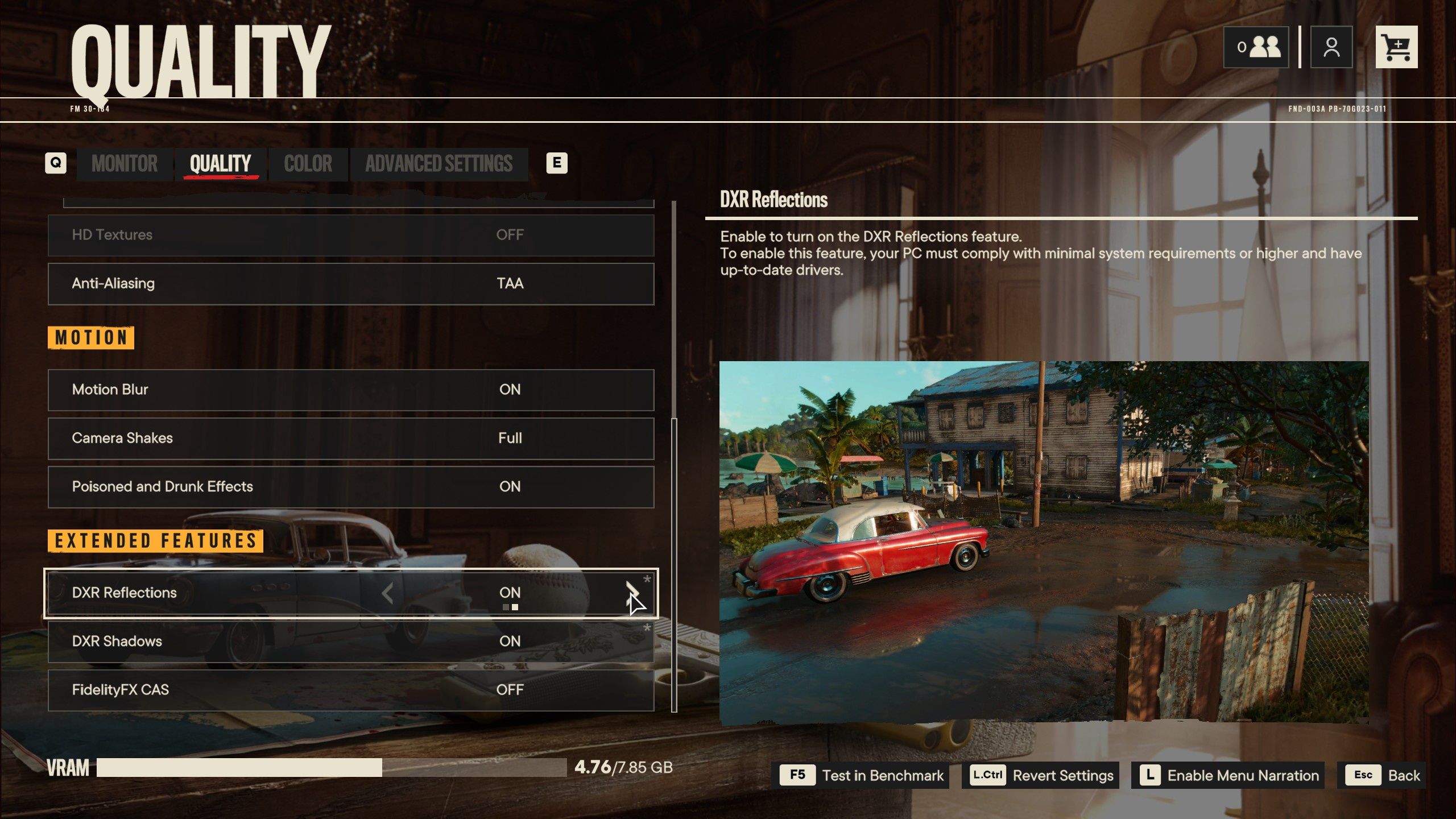Far Cry 6 - ustawienia ray-tracingu