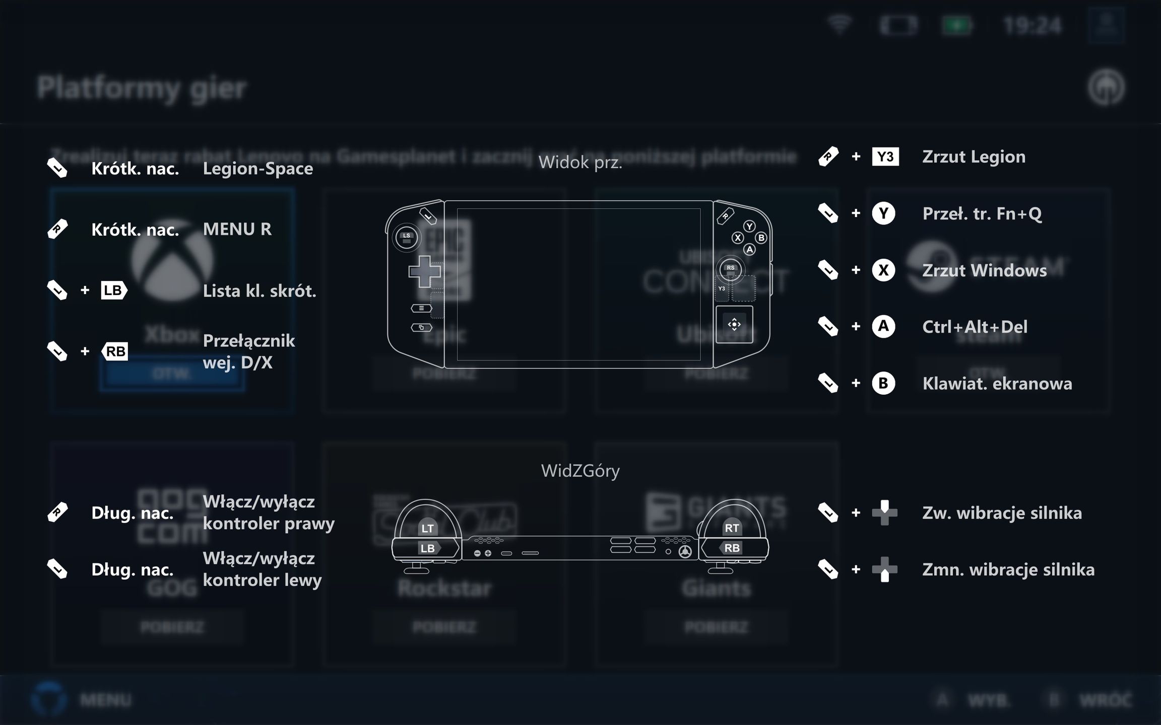 Lenovo Legion Go - ściagawka obłożenia klawiszy