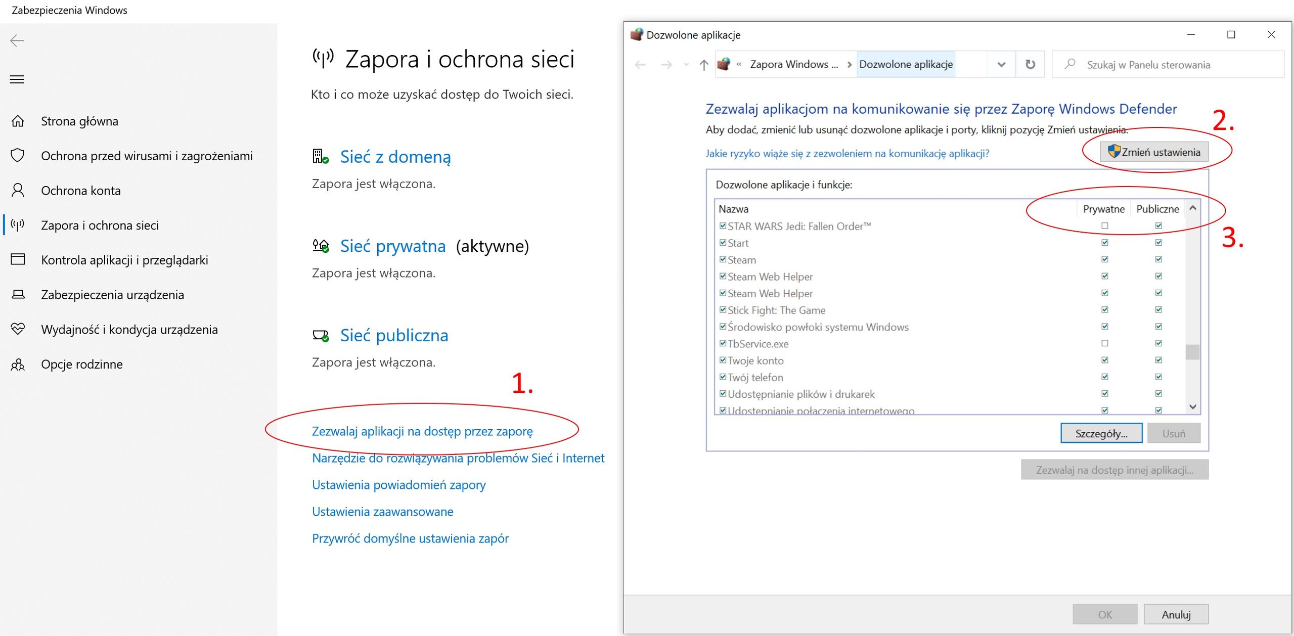 Wyjątki w zaporze systemu Windows 10