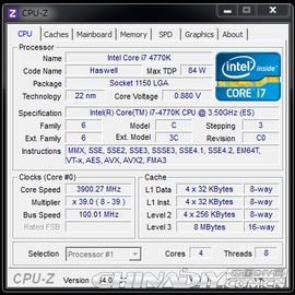 Intel Core i7 4770K procesor specyfikacja CPU-Z zrzut ekranu