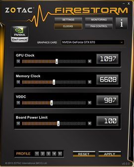 Zotac FireStorm aplikacja zrzut ekranu zmiana taktowań