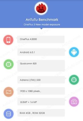 OnePlus 3 AnTuTu specyfikacja