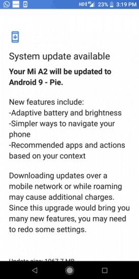 Xiaomi Mi A2 Android 9.0 Pie