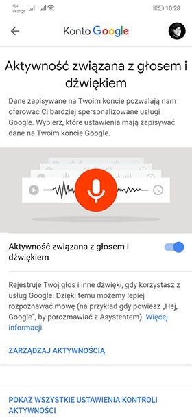 Google - dane głosu