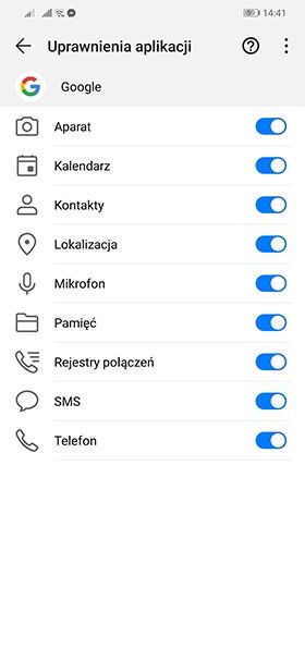 Google - uprawnienia aplikacji