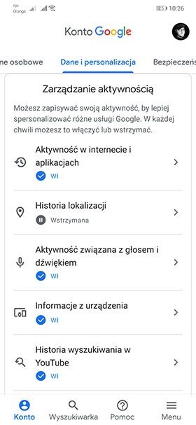Google - zarządzanie danymi