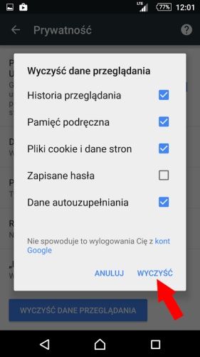 Fałszywy komunikat o znalezieniu wirusa na smartfonie wyczyść dane