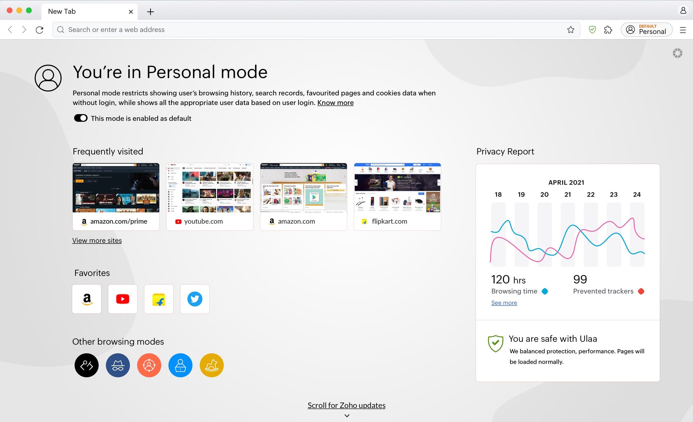 ulaa personal mode