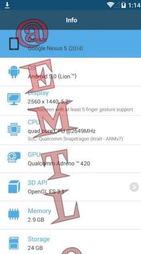 Nexus 6 smartfon specyfikacja przeciek