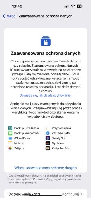 Zaawansowana ochrona danych iCloud
