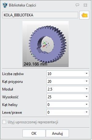 Generator kół zębatych z biblioteki użytkownika ZW3D. [źródło: 3D Master]