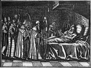 Śmierć Zygmunta Starego. Anonimowa rycina z XVIII wieku