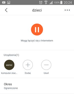 Panel konfiguracyjny kontroli rodzicielskiej oprogramowania Tenda WiFi
