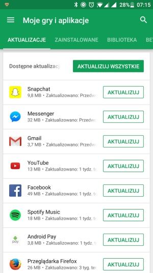 Google Play moje aplikacje aktualizacja
