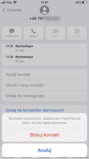 blokowanie numeru telefonu na iPhone 3