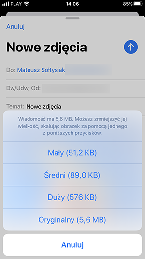wybierz rozmiar zdjęcia