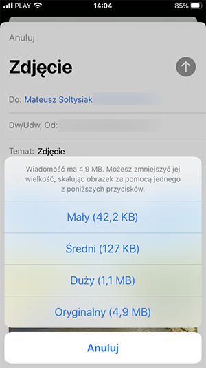 wybierz rozmiar zdjęcia