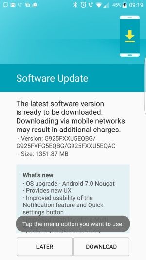 Android 7.0 Nougat Galaxy S6 Edge