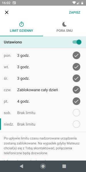 Google Family Link limit dzienny