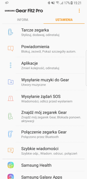 samsung gear ustawienia główne