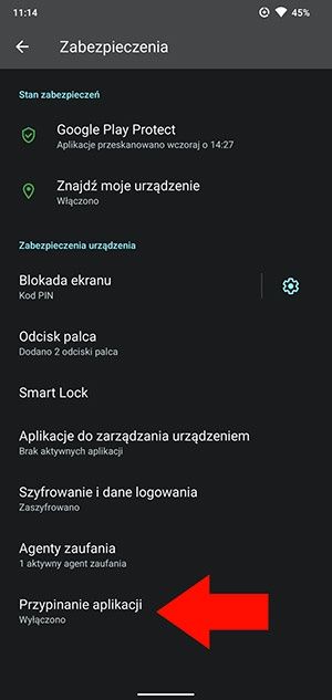 przypinanie aplikacji Android