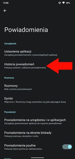 Historia powiadomień
