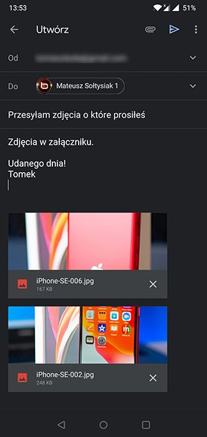 zdjęcia pojawią się w mailu