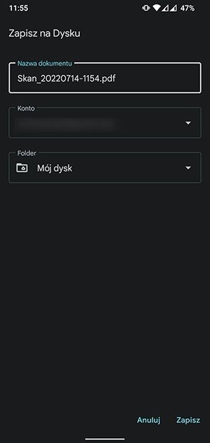 skanowanie dokumentów Dysku Google