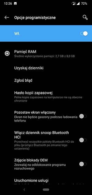 opcje programisty w Androidzie