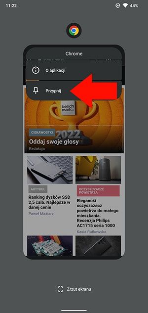 przypinanie aplikacji Android
