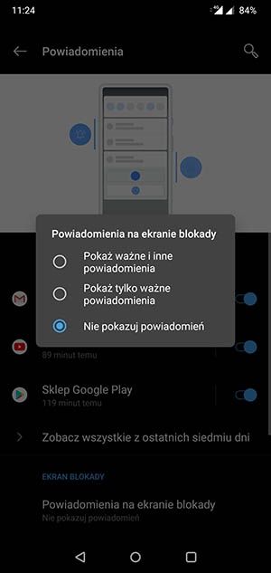 nie pokazuj powiadomień na zablokowanym telefonie