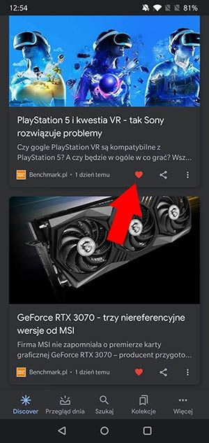 Lubię benchmark.pl w Google Discover