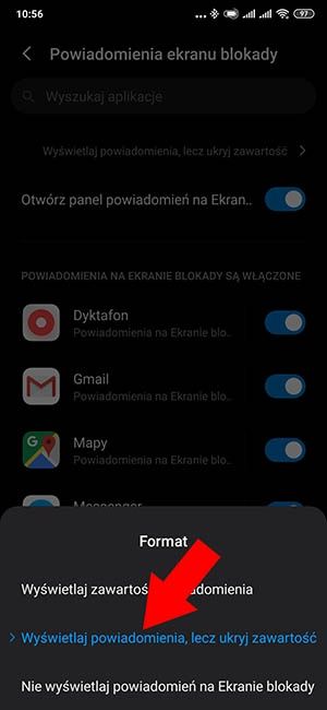 Wyświetlaj powiadomienia, lecz ukryj zawartość na ekranie blokady