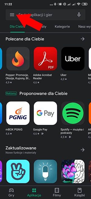 odinstalowanie aplikacji w sklepie Play 1