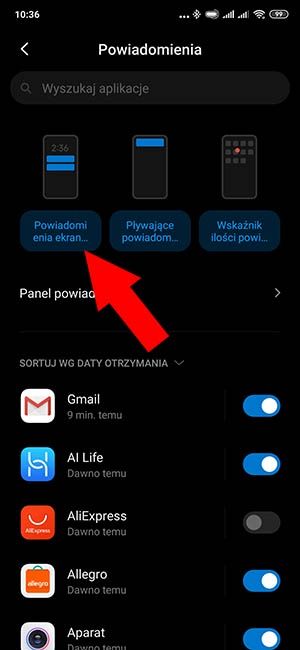 Powiadomienia ekranu blokady