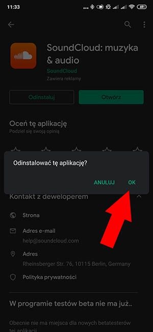 odinstalowanie aplikacji w sklepie Play 5